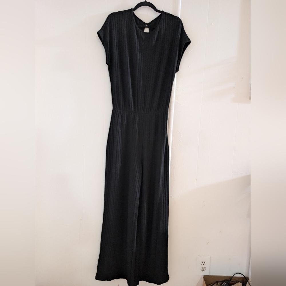 SHEIN Essnce Solid Ribbed Knit Wide Leg Jumpsuit